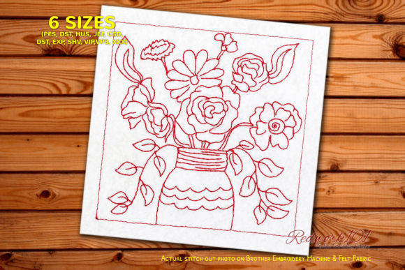 A Colorful Flower Pot Embroidery Design for Boutique Apparel