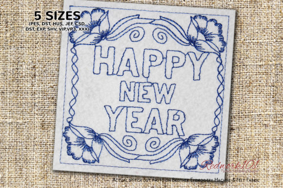 New Year Floral Frame Lineart Embroidery Design Review